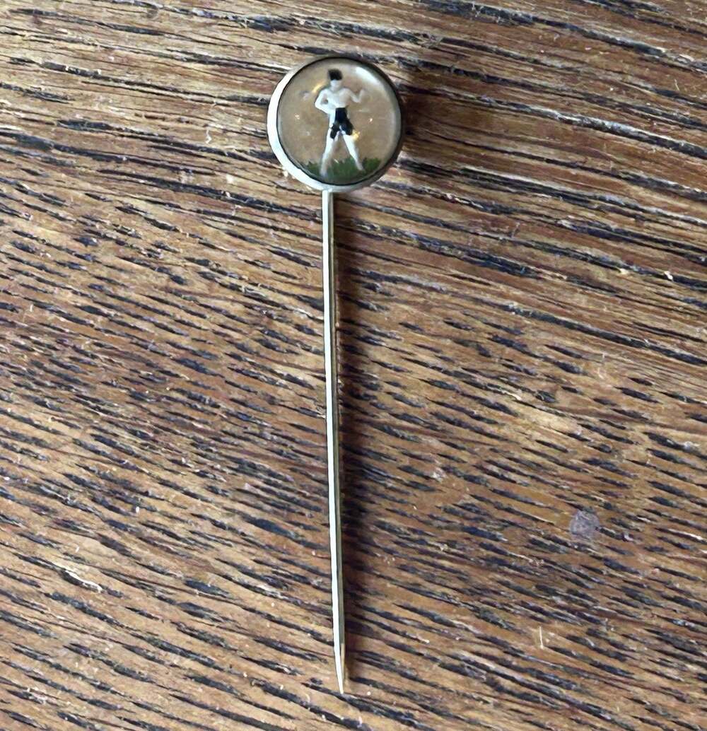 Vintage Stick Pin Reverse Intaglio Painted Glass 1930/40s Boxer